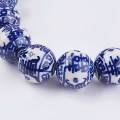 Glazed Porcelain Bead - 17mm Round - Blue & White (2)