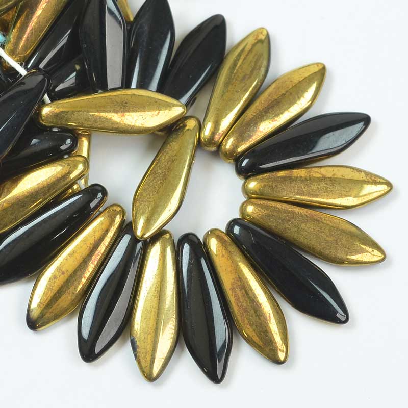 2 Hole Dagger Beads - 16mm - Jet Aurum (25)