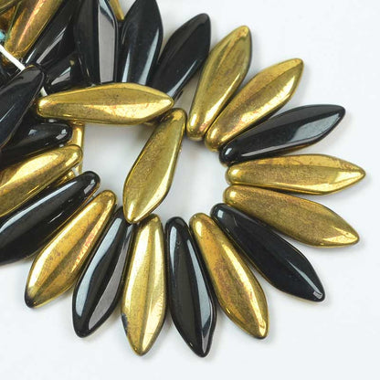 2 Hole Dagger Beads - 16mm - Jet Aurum (25)