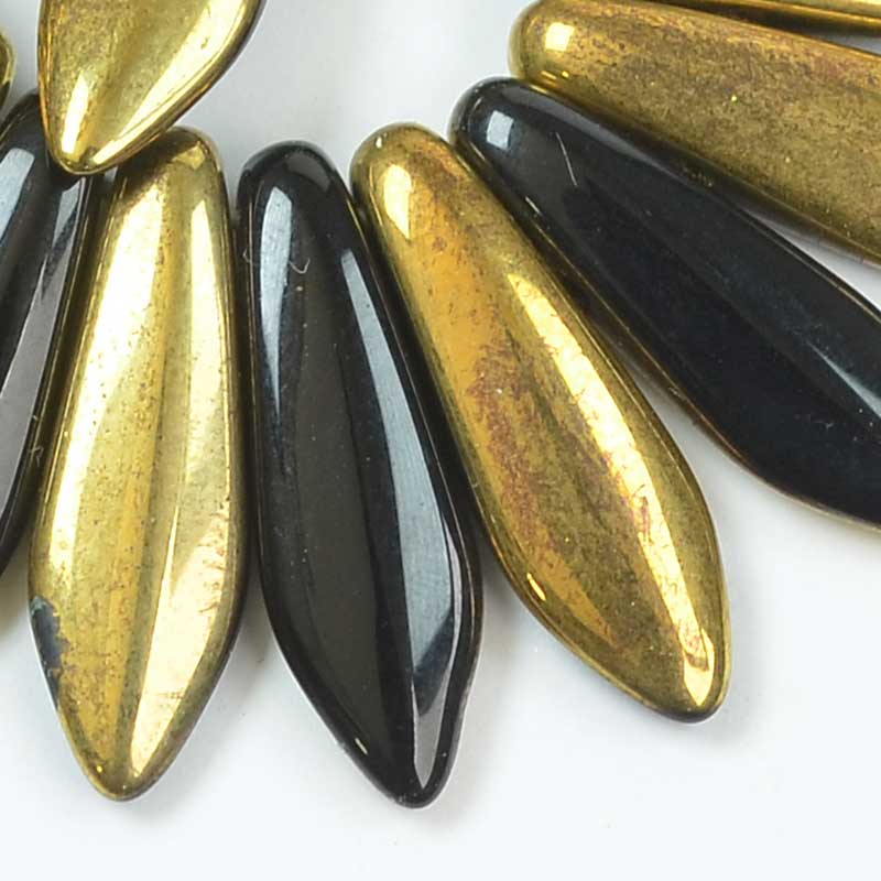 2 Hole Dagger Beads - 16mm - Jet Aurum (25)