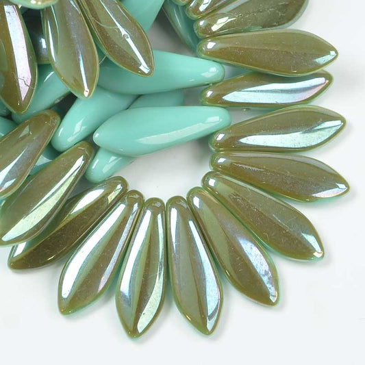 2 Hole Dagger Beads - 16mm - Green Turquoise Celsian (25)