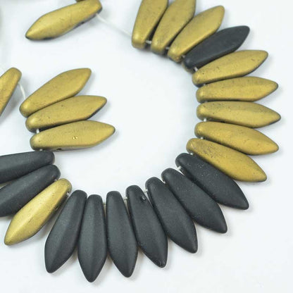 2 Hole Dagger Beads - 16mm - Matt Jet Aurum (25)