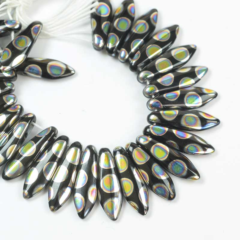 2 Hole Dagger Beads - 16mm - Jet Peacock (25)