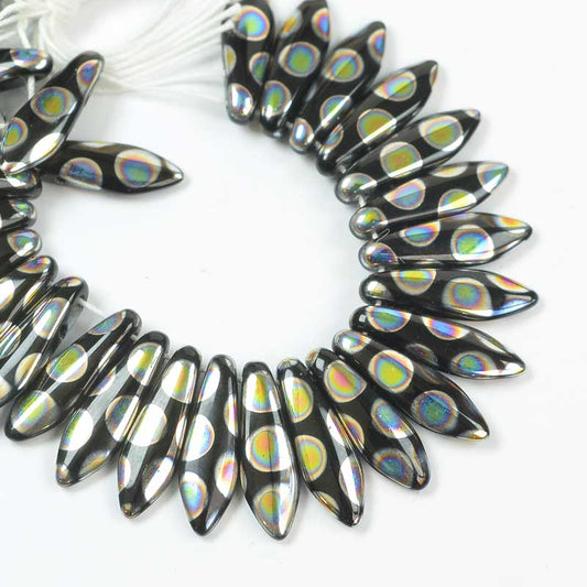 2 Hole Dagger Beads - 16mm - Jet Peacock (25)