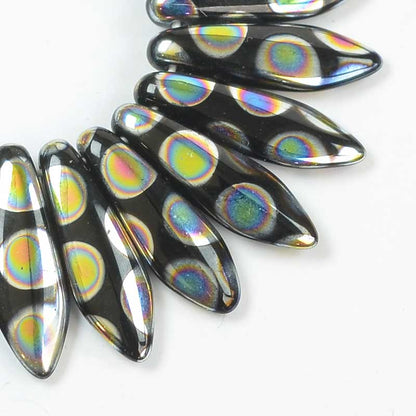 2 Hole Dagger Beads - 16mm - Jet Peacock (25)
