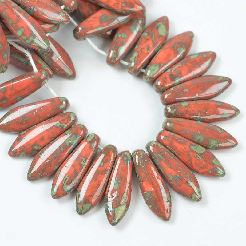 2 Hole Dagger Beads - 16mm - Coral Picasso (25)