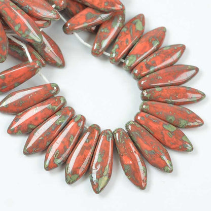 2 Hole Dagger Beads - 16mm - Coral Picasso (25)