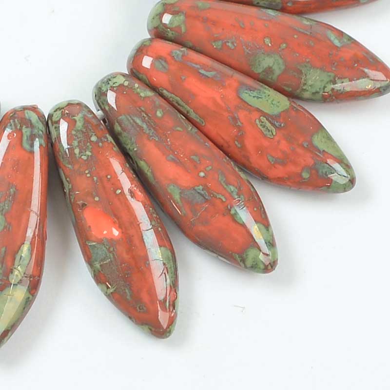 2 Hole Dagger Beads - 16mm - Coral Picasso (25)