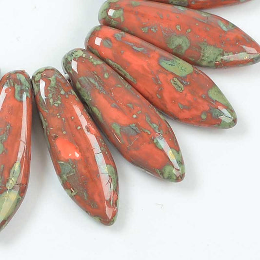 2 Hole Dagger Beads - 16mm - Coral Picasso (25)