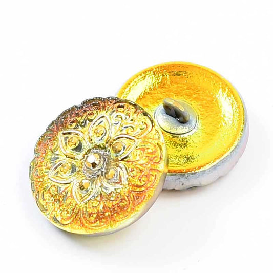 Czech Glass Button - 18mm Lacey Star - Golden Fire