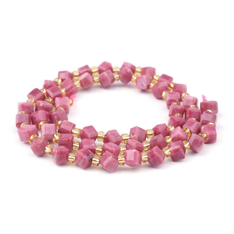 Rhodonite   4x6mm CornerDrill Cube 16in