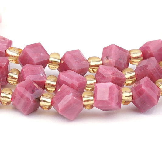Rhodonite   4x6mm CornerDrill Cube 16in