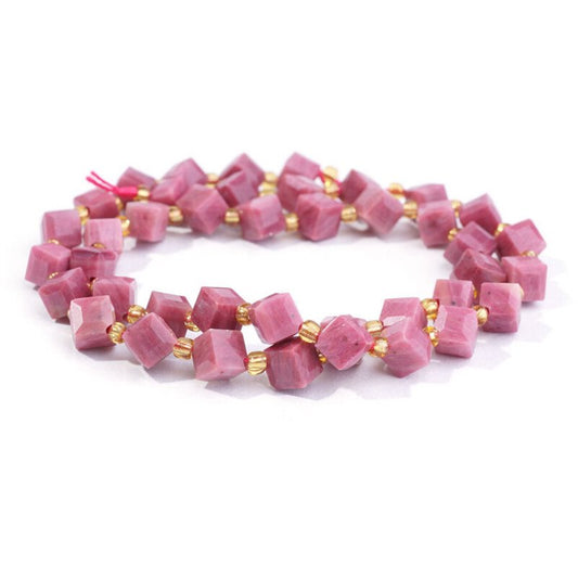 Rhodonite   6x8mm CornerDrill Cube 16in