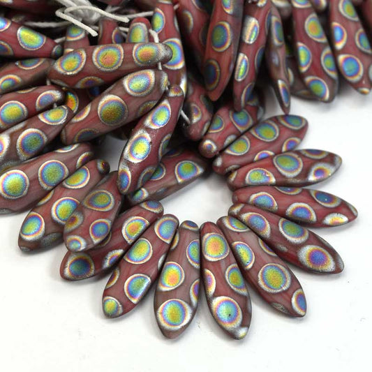 Fringe Beads Dagger Beads - 16mm - Matte Dark Rose Peacock (25)