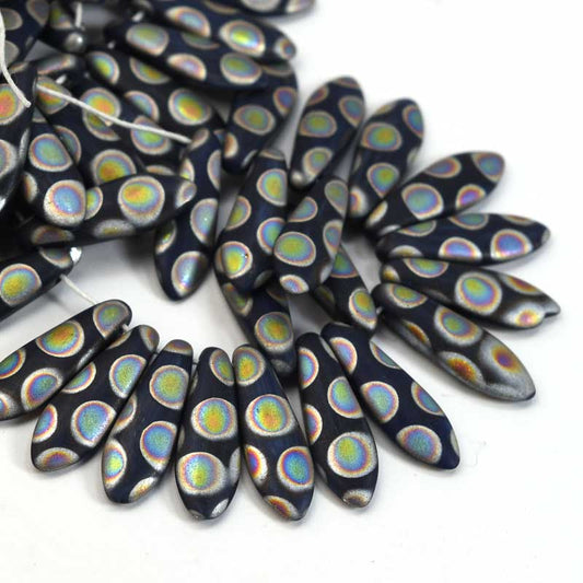 Fringe Beads Dagger Beads - 16mm - Matte Navy Peacock (25)