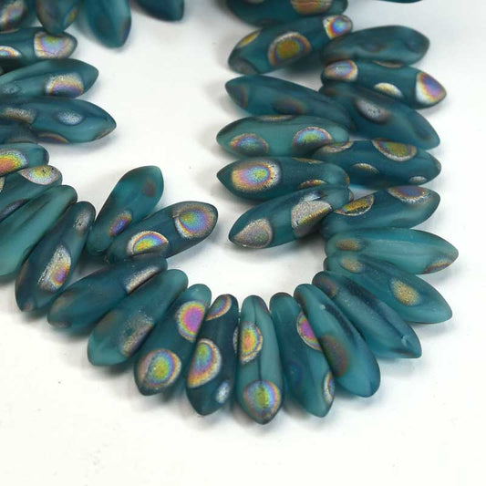 Fringe Beads Dagger Beads - 11mm - Matte Teal Peacock (25)