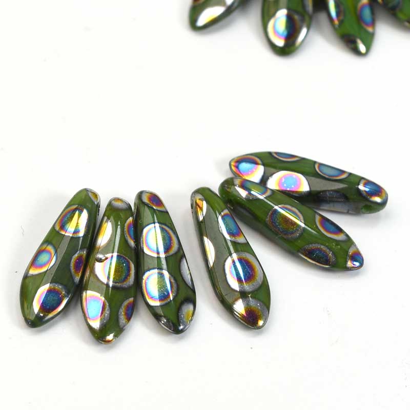 Fringe Beads Dagger Beads - 16mm - Jade Peacock (25)