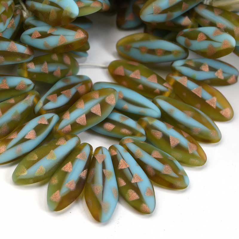 Fringe Beads Dagger Beads - 17mm - Turquoise Olive Tribits (25)