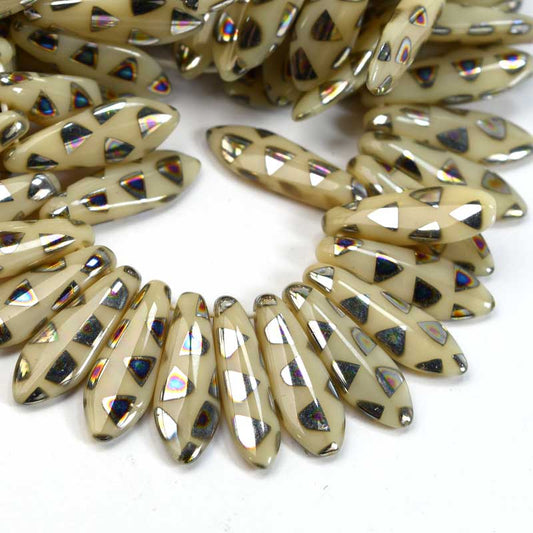 Fringe Beads Dagger Beads - 16mm - Ivory Peacock (25)