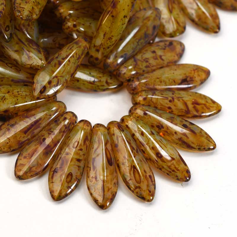 Fringe Beads Dagger Beads - 16mm - Amber Opal Picasso (25)