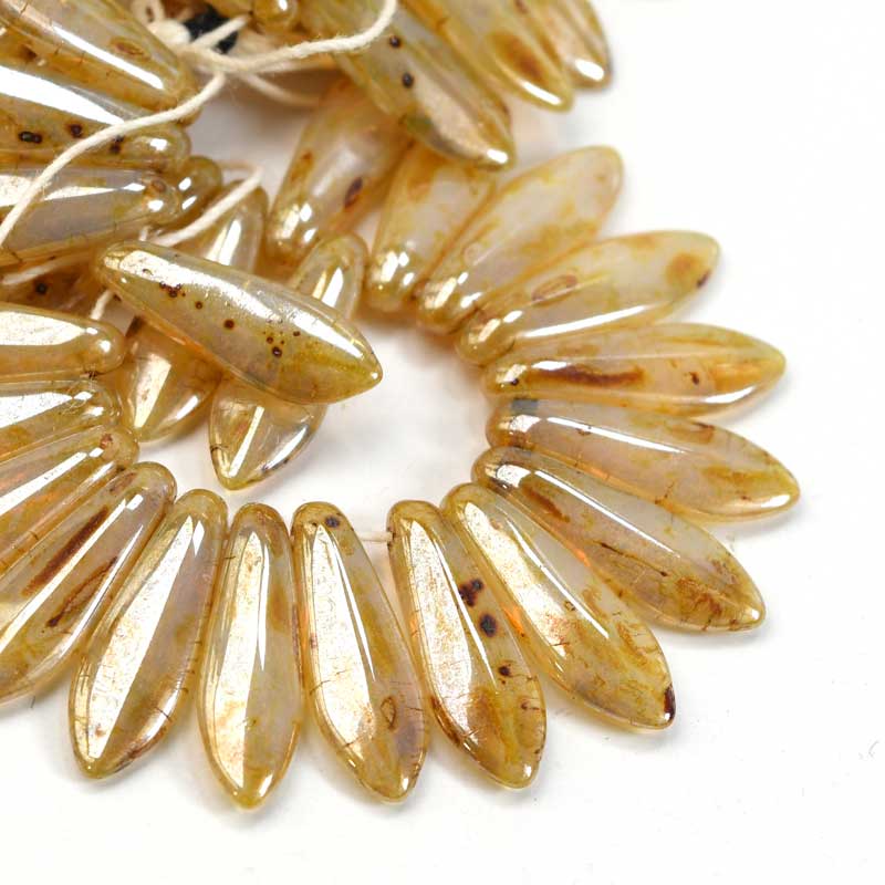 Fringe Beads Dagger Beads - 16mm - Honey Opal Picasso (25)