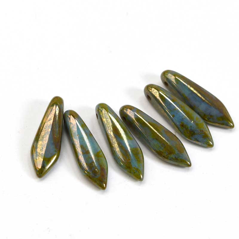 Fringe Beads Dagger Beads - 16mm - Turquoise Bronze Picasso (25)