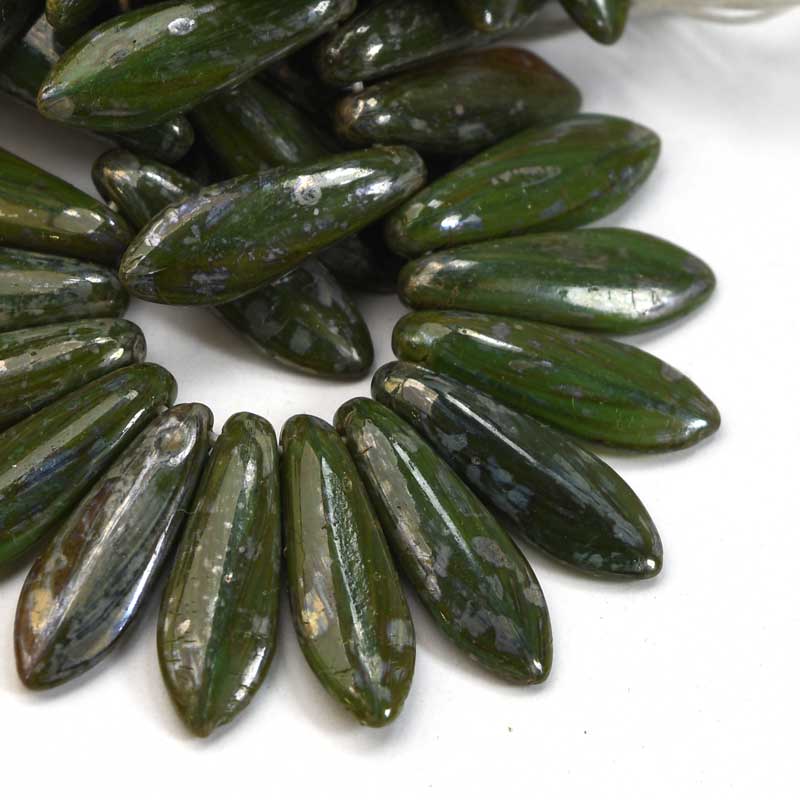 Fringe Beads Dagger Beads - 16mm - Jade Silver Picasso (25)