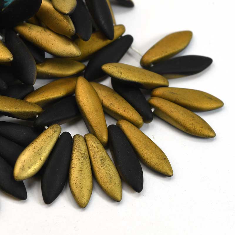 Fringe Beads Dagger Beads - 16mm - Matte Black Gold (25)