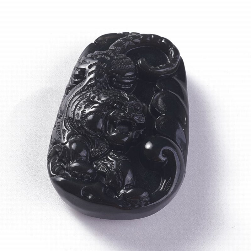 Stone Pendant -  Tiger Wave - Obsidian