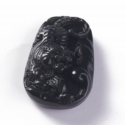 Stone Pendant -  Tiger Wave - Obsidian