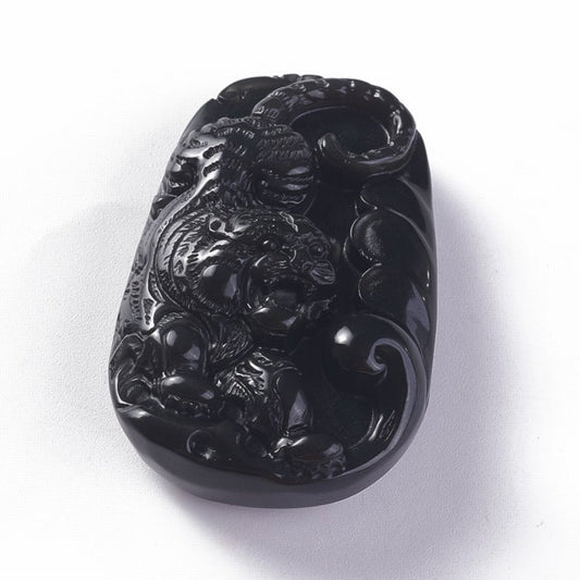 Stone Pendant -  Tiger Wave - Obsidian
