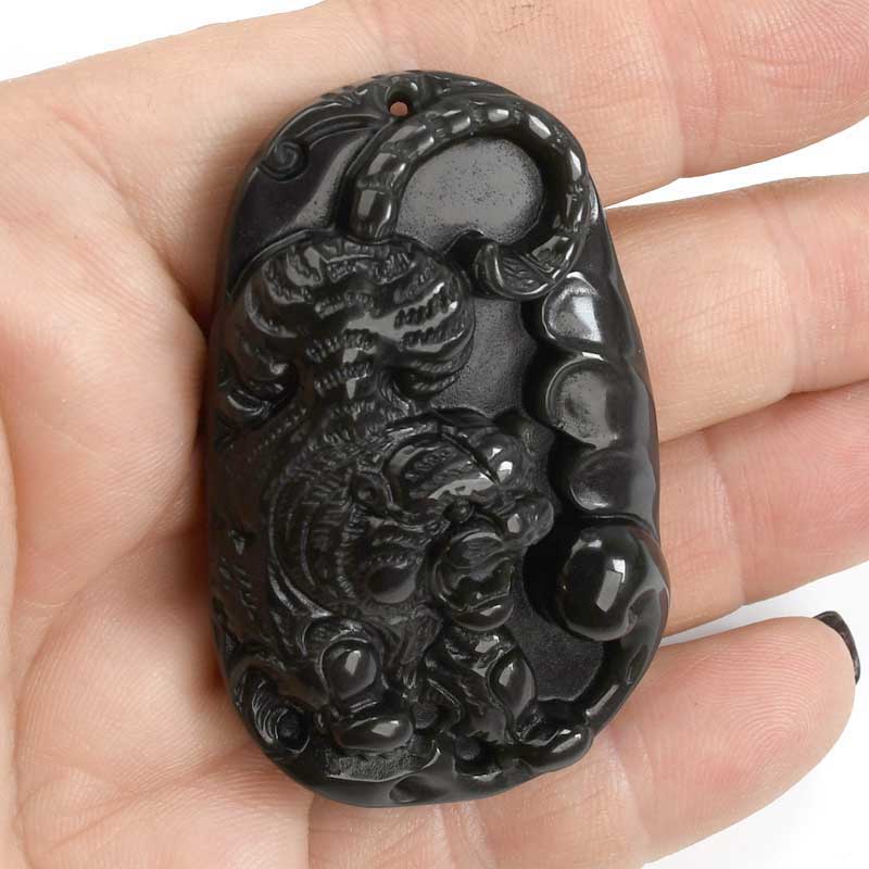 Stone Pendant -  Tiger Wave - Obsidian