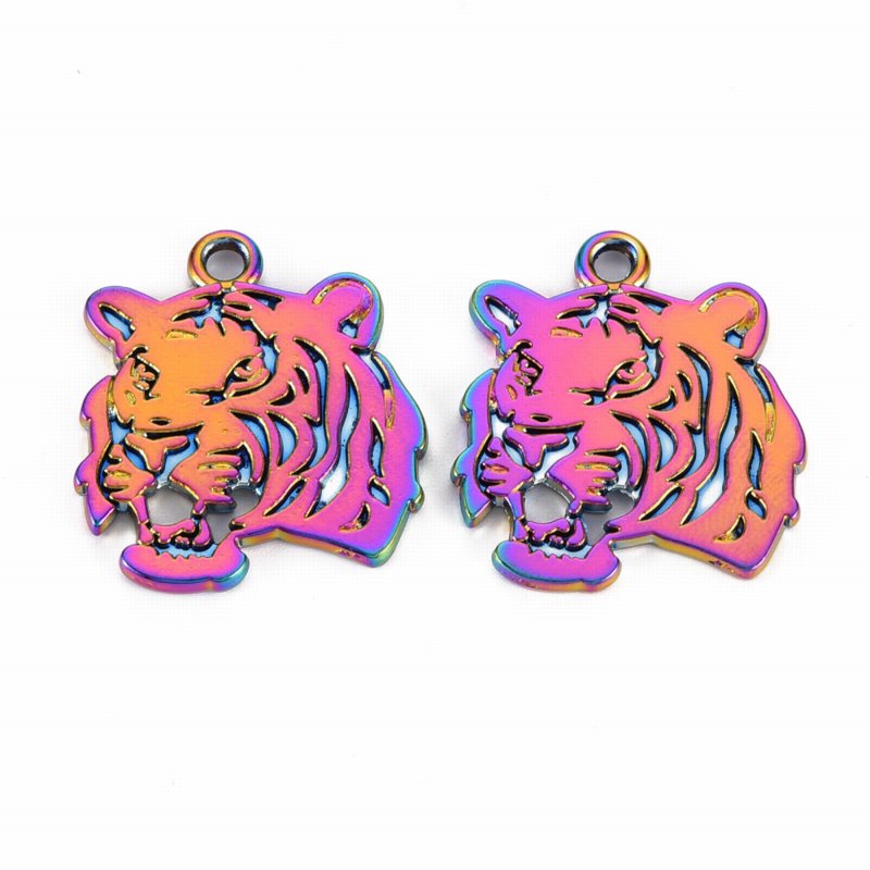 Tiger Head Pendant   RainbowPlated Each