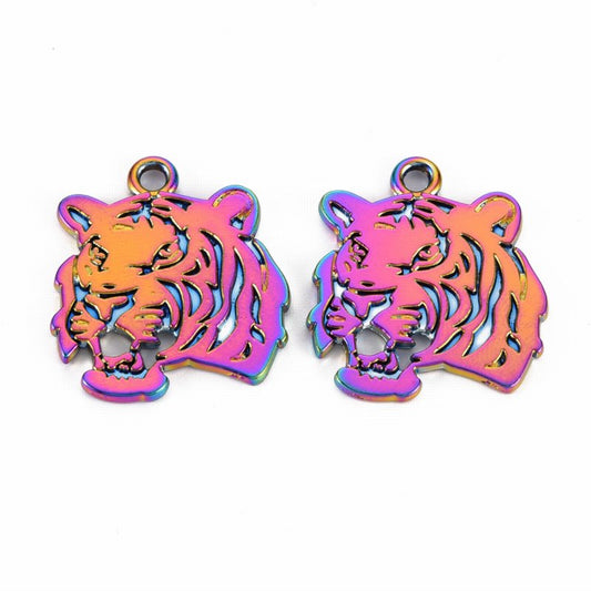 Tiger Head Pendant   RainbowPlated Each