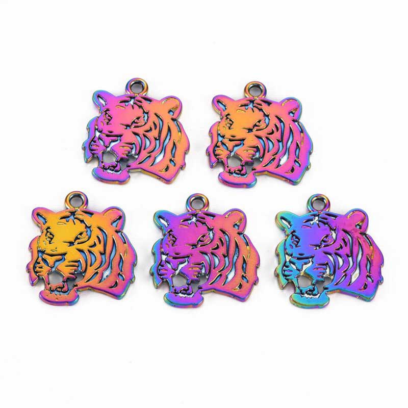 Tiger Head Pendant   RainbowPlated Each