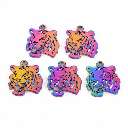 Tiger Head Pendant   RainbowPlated Each