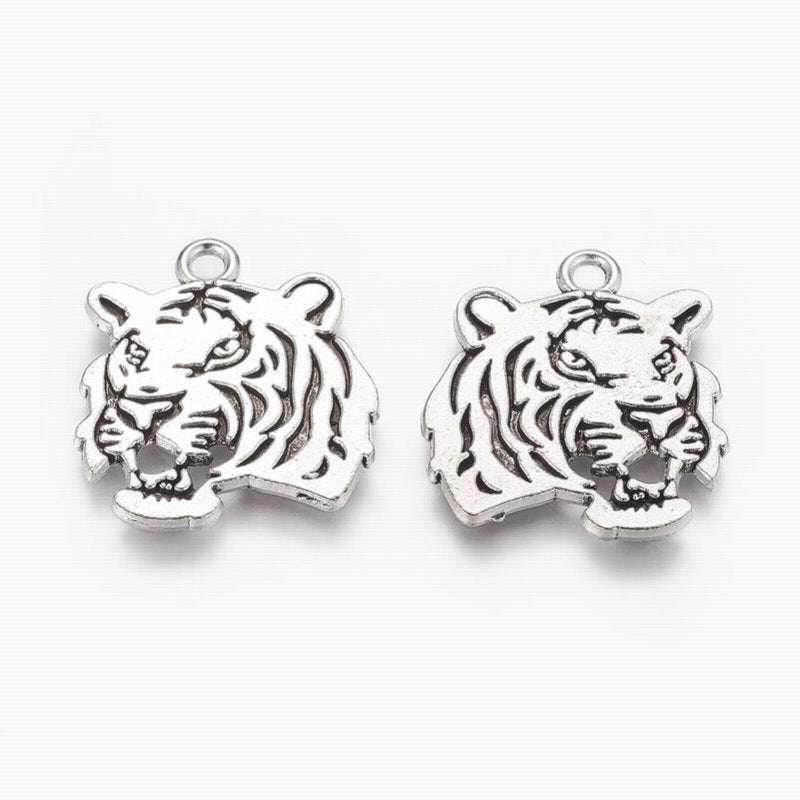 Tiger Head Pendant    Ant Silver Each