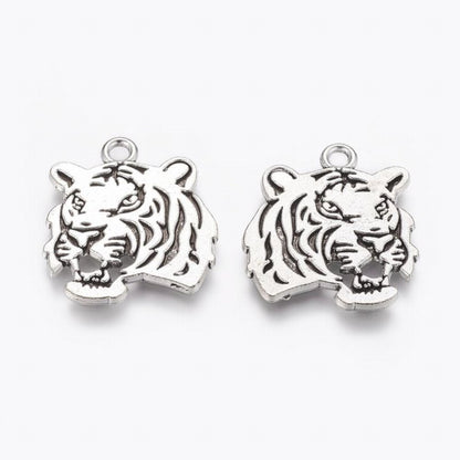 Tiger Head Pendant    Ant Silver Each
