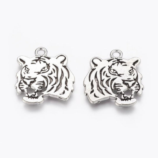 Tiger Head Pendant    Ant Silver Each