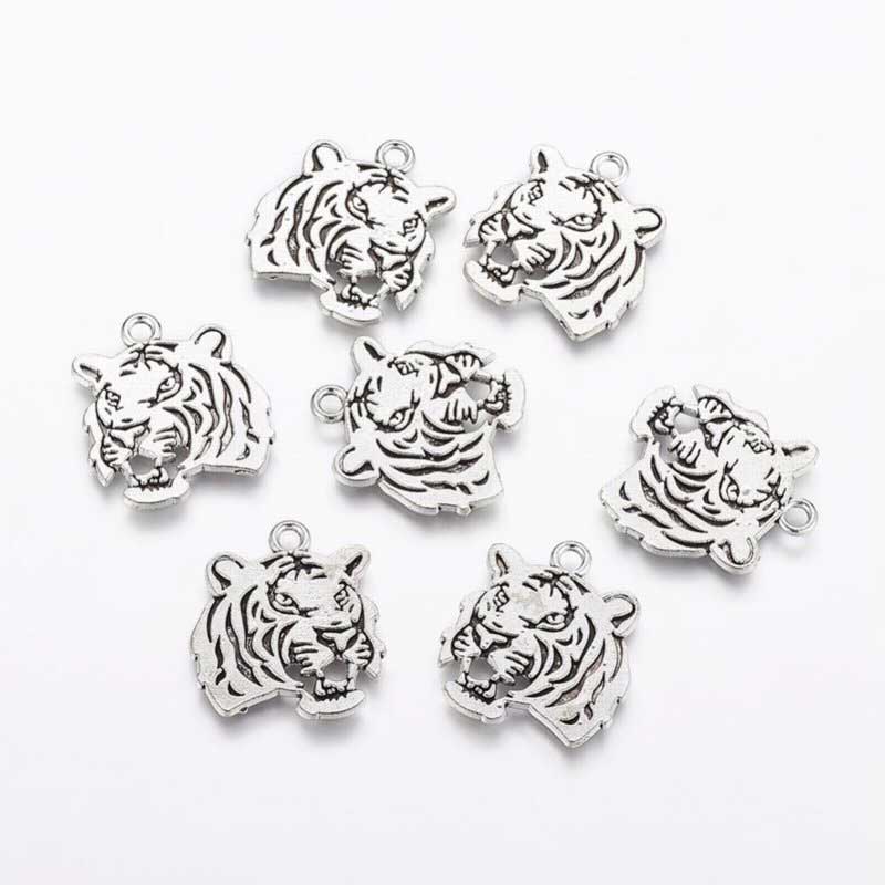 Tiger Head Pendant    Ant Silver Each