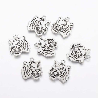 Tiger Head Pendant    Ant Silver Each