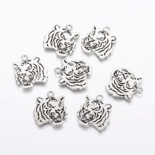 Tiger Head Pendant    Ant Silver Each