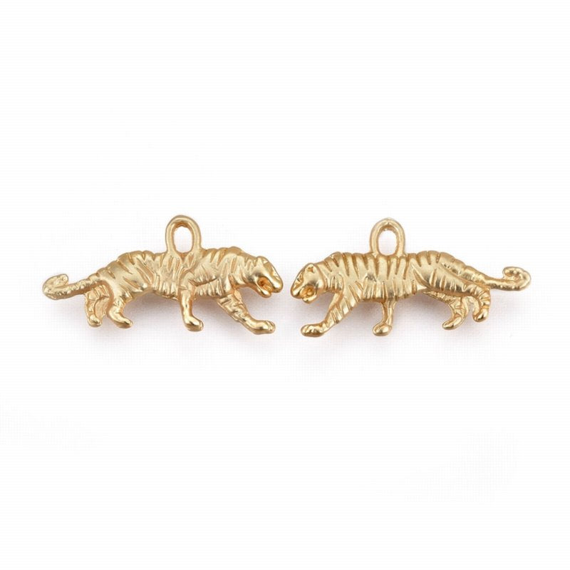 Prowling Tiger Charm   Mt GoldPl Pair