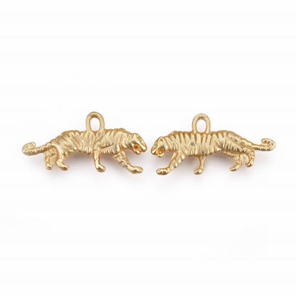 Prowling Tiger Charm   Mt GoldPl Pair
