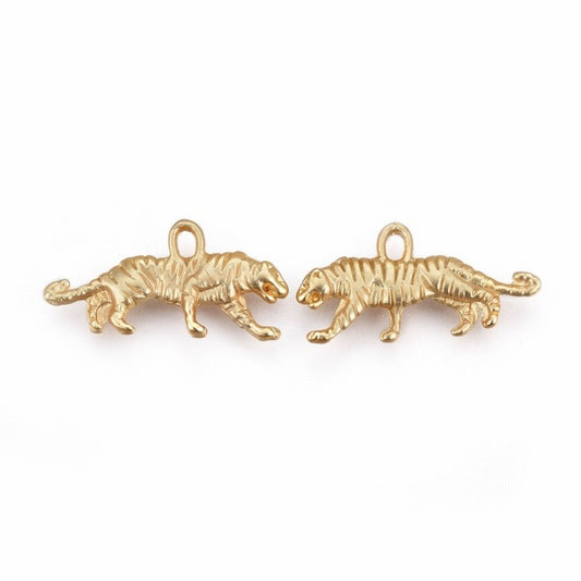 Prowling Tiger Charm   Mt GoldPl Pair