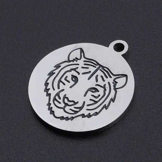Tiger Disc Charm   Stainless Steel Each