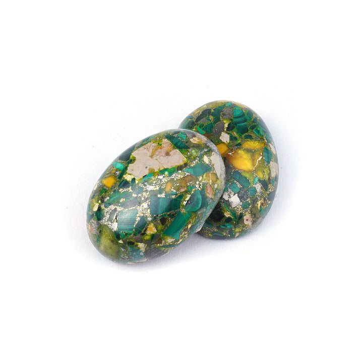 Stone - 18x25mm Oval Cabochon - Malachite w Impression Jasper & Pyrite