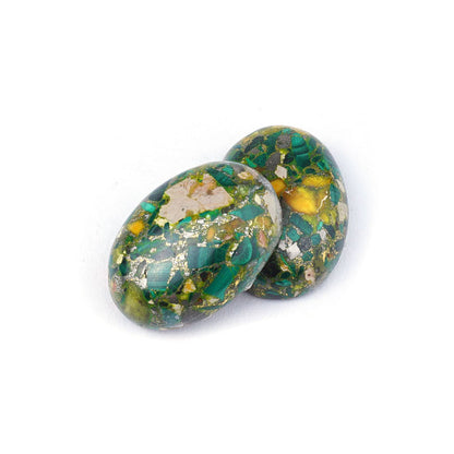 Stone - 18x25mm Oval Cabochon - Malachite w Impression Jasper & Pyrite