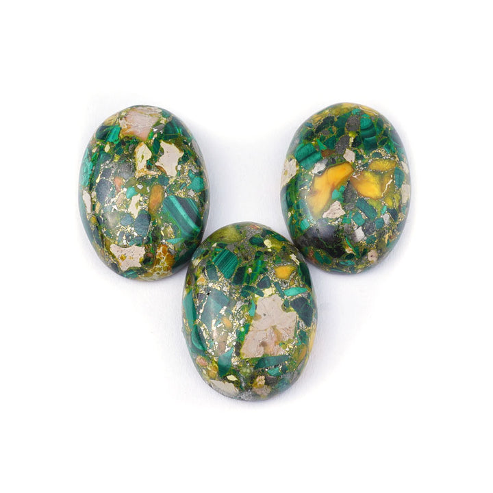 Stone - 18x25mm Oval Cabochon - Malachite w Impression Jasper & Pyrite