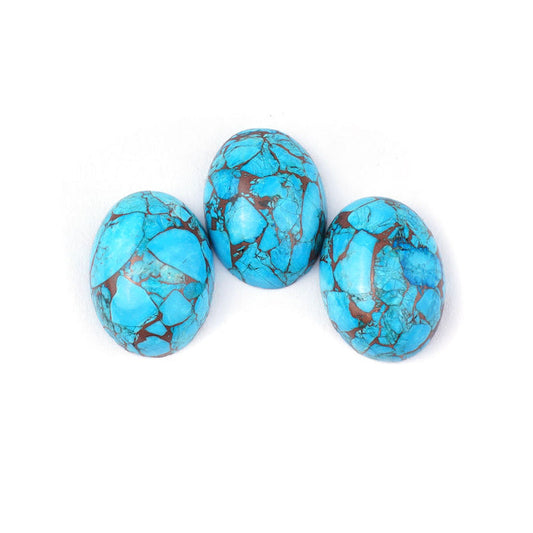 Stone - 13x18mm Oval Cabochon - Hubei Turquoise w Copper Matrix